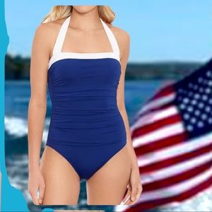 Lauren Ralph Lauren Navy & White Bel Air Swimsuit EUC L